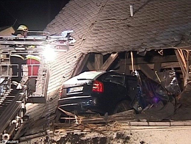 Car crashed through roof - No, this is not a fashion statement
